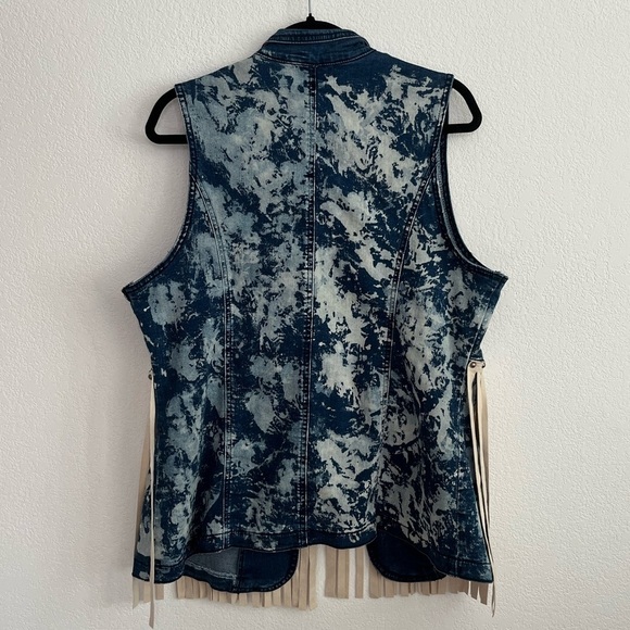 NWT Crazy Train Denim Fringe Acid Wash Vest - Picture 2 of 4